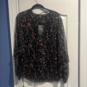 Ralph Lauren Black Floral Blouse/Long Skirt Combo…skirt size-16W, Top size-1X